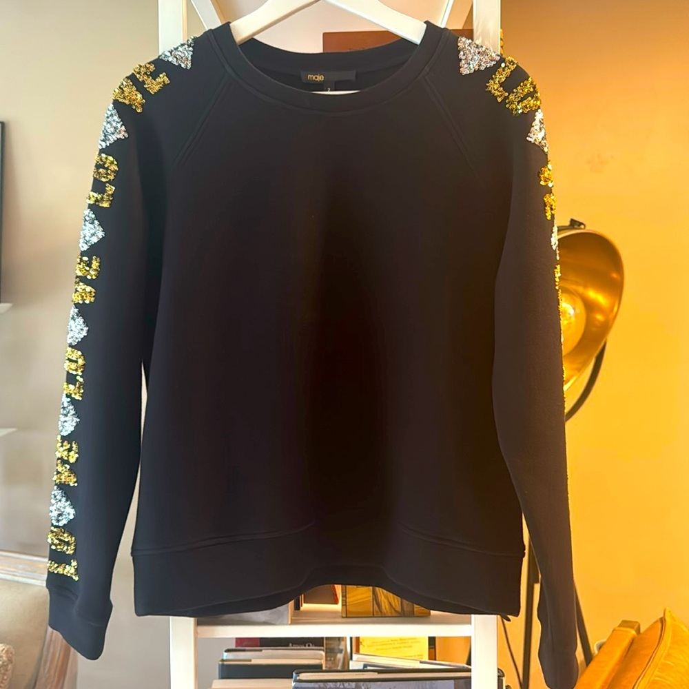 MAJE Black Sweatshirt with Gold and Silver Accents